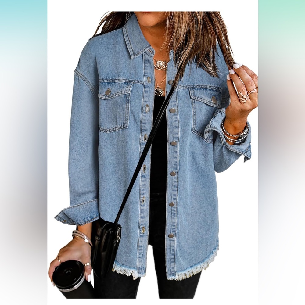 Light Blue Denim Shirt Jacket for Women